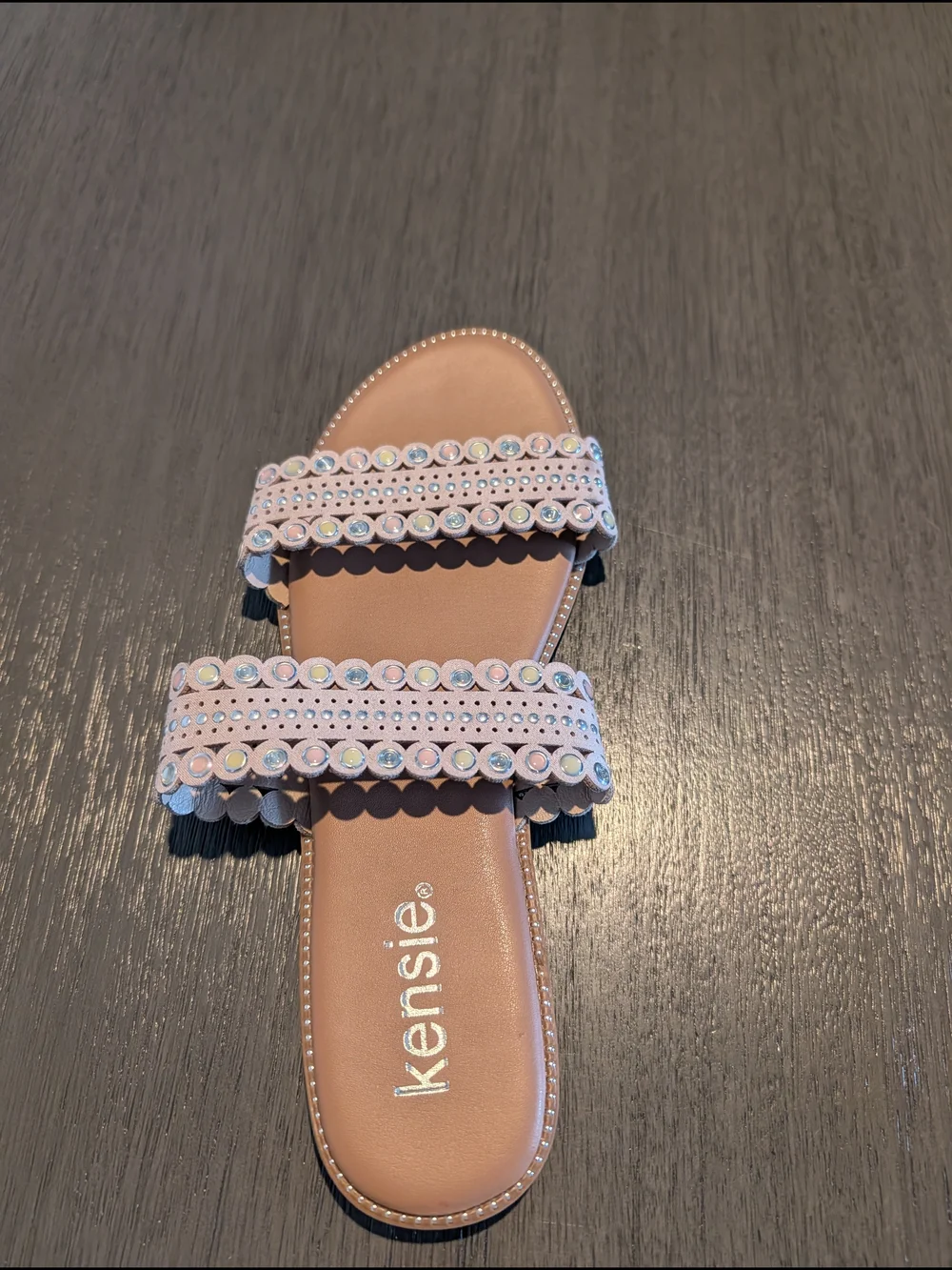 Women's Kensie Beige Studded Jewel Double Strap Slide Sandals- Size 7 - Picture 2 of 5